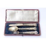 Early William IV silver gilt three piece christening set comprising knife, fork and spoon, with