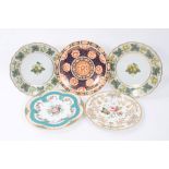 Pair 19th century Worcester Flight Barr & Barr dessert plates, with green hop and leaf pattern,