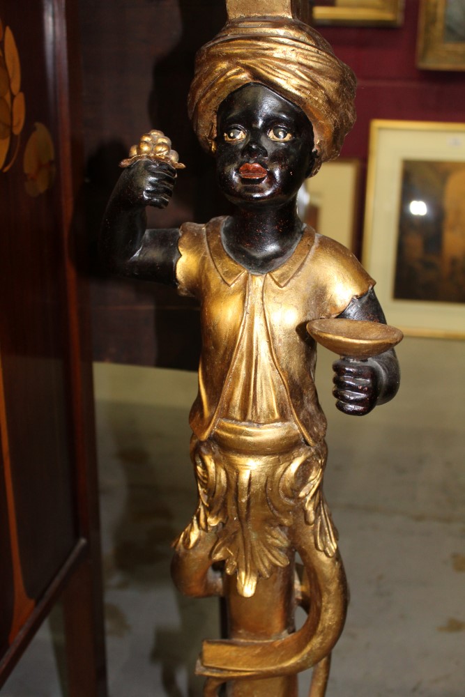 Pair of 18th century Venetian style gilt and polychrome blackamoor torcheres - Image 10 of 13