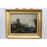 Late 19th century Italian school oil on canvas - fishermen and boats off the coast, in gilt frame,