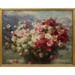 Samuel Melton Fisher (1859-1939) oil on canvas - still life profusion of roses, signed, in gilt