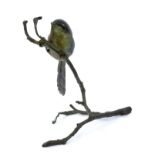 Patricia Northcroft (contemporary), patinated bronze figure of a long-tallied tit, signed and