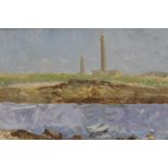 *Fred Dubery (1926 - 2011) oil on board - Lighthouse and Semaphor Marche, framed 13cm x 18cm