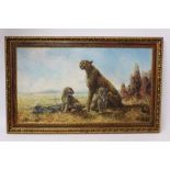 Silvia Duran, 20th century, oil on canvas - a family of cheetah on the Savannah, signed, in gilt