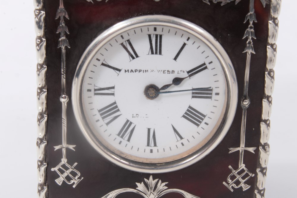 Mappin and Webb Tortoiseshell and silver piquet work carriage clock - Image 4 of 13