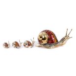 Modern enamelled silver model of a snail