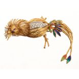 18ct gold diamond and enamel brooch in the form of an exotic bird