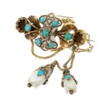 Victorian gold brooch set with turquoise and ivory