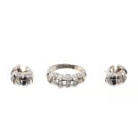 Tiffany & Co. diamond and 18ct white gold ring and matching earrings, all with a basket weave