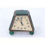 Art Deco Swiss silver and malachite desk clock