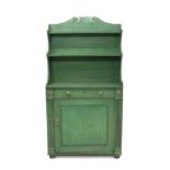 Regency style green painted and brass boss mounted waterfall bookcase