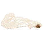 Cultured pearl three-strand necklace with three strings of graduated cultured pearls measuring 6.0