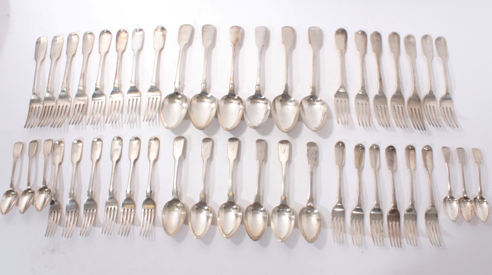 Selection of Georgian silver fiddle pattern flatware