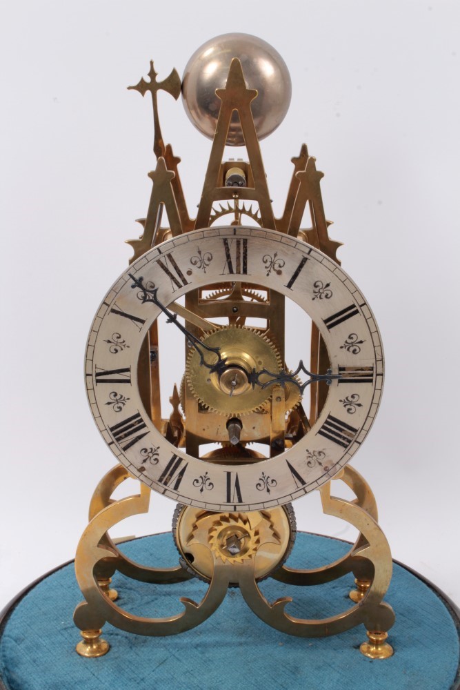 Late 19th / early 20th century brass skeleton clock under glass dome - Image 2 of 9