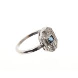 Art Deco style sapphire and diamond cocktail ring, the octagonal openwork bezel with a square cut