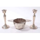 Silver quaich and pair silver candlesticks