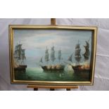 James Hardy, 20th century, oil on board - a sea battle, signed, in gilt frame, 49cm x 75cm