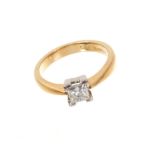 Diamond single stone ring with a princess cut diamond estimated to weigh approximately 0.70cts, in