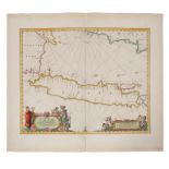 Jan Jansson (1596-1664), hand-coloured map - ‘Insulae Javae....’ 1657-1658, Latin text verso, 41cm