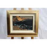 20th century French school oil on board - coastal landscape, in gilt frame