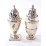 Edwardian silver sugar caster of baluster form, and one other