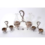 Pair of French table salts and ensuite oil cruet