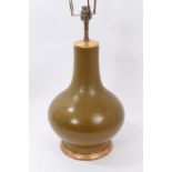 Chinese teadust glazed bottle vase, converted to lamp
