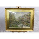 Albert Kinsley (1852-1945) watercolour - The Old Bridge, Hebden Gill, signed, in glazed gilt frame