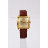 1950s Longines 18ct gold wristwatch with 17 jewel movement numbered 9487741, the square dial with