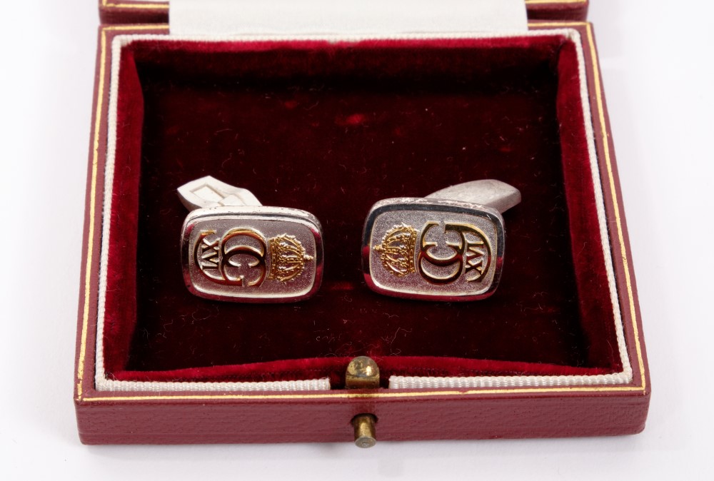 H.M. King Carl XVI Gustaf of Sweden -pair silver and parcel gilt presentation cufflinks