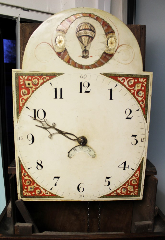 Early 19th Century 30 hour longcase clock, the painted arched dial depicting a hot air ballon, - Image 3 of 12