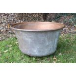 Large copper vessel, tapering form with rounded base, 71cm diameter