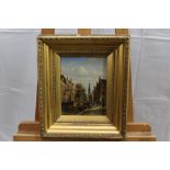 Late 19th century Dutch school oil on panel - Town View, indistinctly signed, in gilt frame, 20cm x