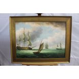 James Hardy, 20th century, oil on board - shipping at sea, signed, in gilt frame, 49cm x 68cm