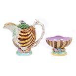 Victorian majolica novelty teapot and cover, with ornate embossed shell and seaweed decoration,