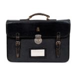 1950s/1960s official black leather briefcase with gilt tooled crowned ER II royal cipher