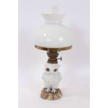 19th century Continental porcelain oil lamp in the form of an owl