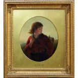 Attributed to James John Hill (1811-1882) oil - The Wood Carrier, oval, in original gilt frame,