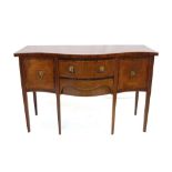 Good quality 19th century inlaid mahogany serpentine sideboard with gilt brass lions head handles
