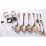 Cutlery, napkin rings, sugar tongs