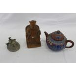 Three Chinese items 19th to 20th century, including Yixing teapot with blue enamel decoration and