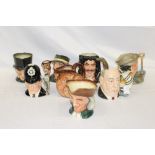 Eight Royal Doulton character jugs - Captain Hook D6497, The London Bobby D6744, Alfred Hitchcock