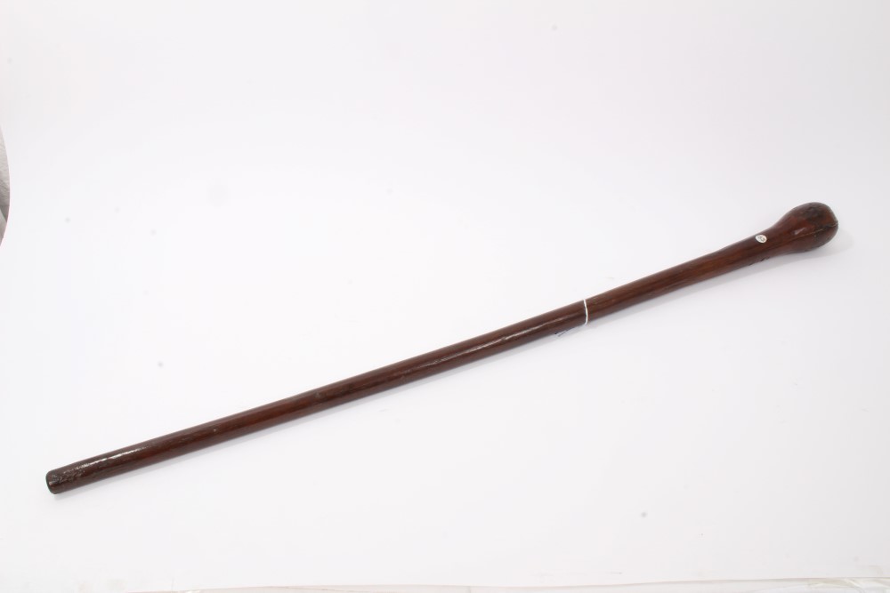 Unusual late 19th century cudgel stick with bulbous handle shaft carved with initial C.B., 93cm - Image 2 of 6