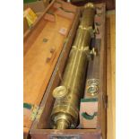 Large brass telescope, signed J.H Steward with Star Finder in original box, 4" lens