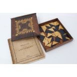 Old Mosaic Amusement puzzle in parquetry inlaid box with original booklet