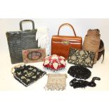 Vintage textiles to include Victorian velvet and beadwork pincushion, embroidered evening bags,