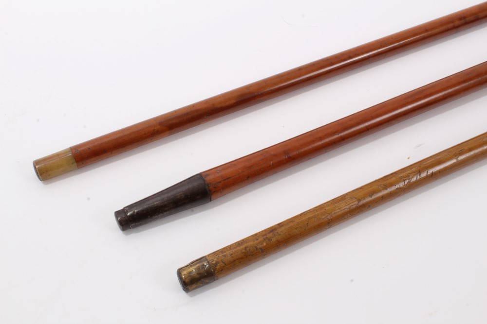 Early 19th century Malacca walking cane with suspension cord and guilt metal top embossed with a - Image 10 of 10