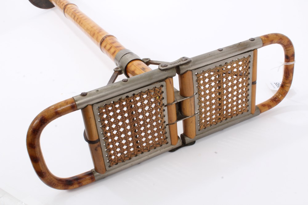 Late 19th/early 20th Bamboo shooting stick with folding Rattan seat and metal fittings stamped Btt - Image 4 of 7