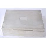 1930 silver cigarette box of rectangular form, hinged cover with engine turned decoration and