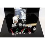 Collection of Swarovski Crystal ornaments, to include 5 train ornaments, dog and owl, along with